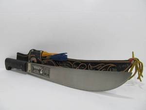 lot 117 image: Large Vintage COLLINS Guatemalan Machete wOrnate Leather Sheath #1