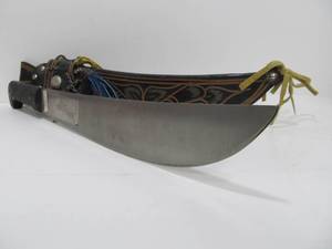 lot 118 image: Large Vintage COLLINS Guatemalan Machete wOrnate Leather Sheath #2