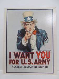 lot 138 image: Vietnam War Uncle Sam I WANT YOU POSTER By James Montgomery Flagg 14 x 11
