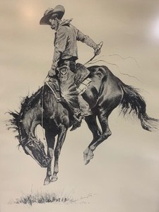 lot 84 image: Framed Vintage Frederic Remington Western Cowboy Print - Sunfisher
