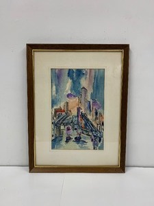 lot 146 image: Colorful Vintage Framed Signed Original Watercolor City Scene Painting