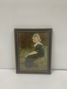 lot 203 image: Beautiful Antique 1910s Litho Print - Young Girl in Field - Excellent Period Frame