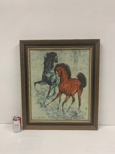lot 205 image: Original 1950s era Painting wHorses - Courtship by Denes De Holesch