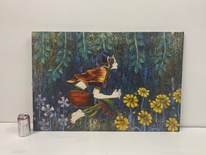 lot 248 image: Lovely Signed Original Oil on Canvas Painting - Young Woman Among Flower & Trees