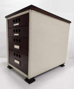 lot 86 image: Restored Vintage 4-Drawer Wooden Parts Cabinet