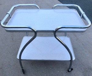 lot 6 image: Nice Mid Century Tubular Chrome Serving Cart