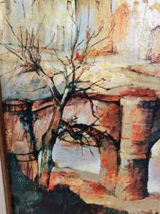 lot 235 image: Mid Century Framed Artwork on Canvas