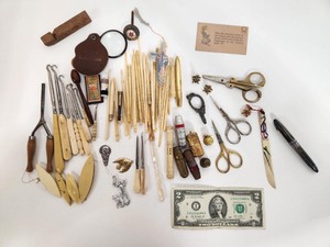 lot 242 image: Large Lot of Antique Sewing Tools Scissors etc