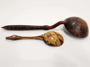 lot 267 image: Old Vintage Hand Carved & Decorated Scandinavian Wooden Spoons