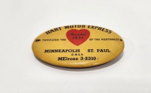 lot 239 image: Vintaeg 1940s HART MOTOR EXPRESS Minneapolis Saint Paul Larger Size Celluloid Hat Badge