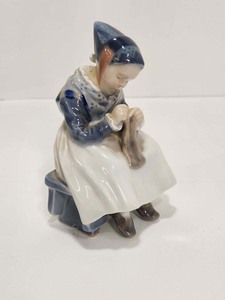 lot 309 image: Signed Vintage ROYAL COPENHAGEN Denmark Figurine - Woman Knitting