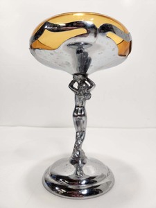 lot 300 image: Vintage 1930s era Deco Figural Nude Pedestal Bowl or Candy Dish by Farber Bros