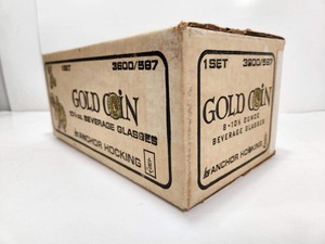 lot 283 image: NOS Mid Century Unopened ANCHOR HOCKING Gold Coin Drinking Glasses