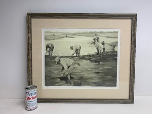 lot 152 image: Framed Signed LAUZON Print - The Clam Diggers