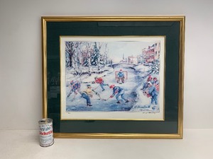 lot 153 image: Vintage Framed Signed Numbered Hockey Print - Pickup Game