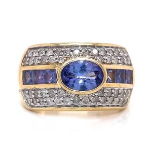 2.56 Carat Bezel Tanzanite Solitaire & Diamond Contemporary East-West Channel Pave Dome Ring in 14k Yellow Gold $2,600 Retail
