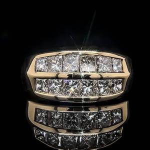 2.00 Carat Diamond Princess Cut 12-Stone Double Row Pinched Top Ring in 14k Yellow Gold - Unique Dimensional Top, High Shine $6,250 Retail VIDEO