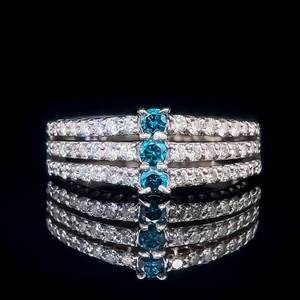 0.88 ctw Fancy Blue & White Diamond Three-Stone Multi-Row Triple Channel Ring in Platinum $2,750 Retail VIDEO