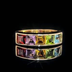 2.50 Carat Square Cut Semi-Precious Gemstone Channel Ring in 14k Yellow Gold - Garnet, Amethyst, Citrine, Peridot, Blue Topaz $1,799 Retail VIDEO