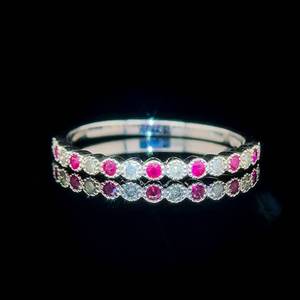 Natural Ruby & Diamond Alternating Bezel Modern Slim Stacking Ring in White Gold $1,650 Retail