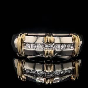 Unisex Mens or Womens 0.20 Carat Diamond Channel Ring in Two-Tone Yellow & White Gold $1,900 Retail