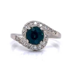 1.24 Carat Natural Blue Sapphire Solitaire & Diamond Halo Bypass Swirl Ring in 14k White Gold $2,250 Retail