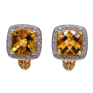 0.50 Carat Diamond & Citrine Cushion Halo Checkerboard - Hinge Lever Back Earrings in 14k Yellow Gold $2,375 Retail VIDEO