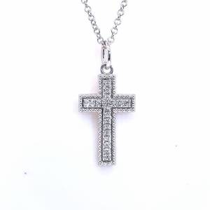 Diamond Fine Quality Milgrain Classic Cross Pendant Necklace in 14k White Gold  VIDEO