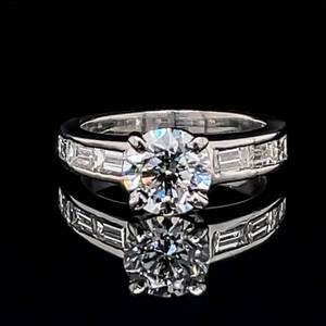 2.27 Carat Diamond Round Brilliant Solitaire Baguette Channel Engagement Ring in 14k White Gold $9,500 Retail VIDEO