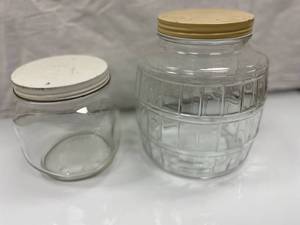 TWO GLASS VINTAGE JARS.