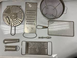 VINTAGE CHEESE GRADERS, GLASS BAKEW...