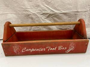 WOODEN TOOL BOX, LITTE RED WHEELBAR...