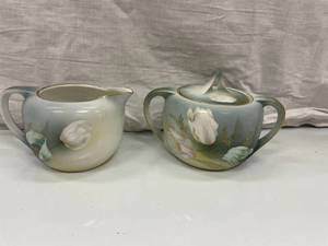 VINTAGE PAINTED SUGAR & CREAMER SET...