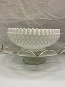 GLASS PIE DISH AND VINTAGE WHITE BU...