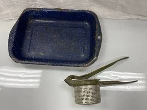 VINTAGE RICER AND ENAMEL PAN...