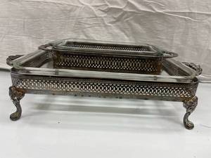 SILVERPLATED AND GLASS BAKING DISHE...