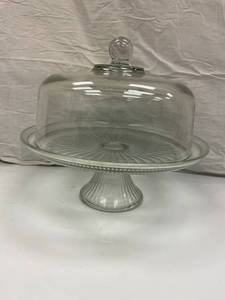 VINTAGE GLASS CAKE STAND W LID...