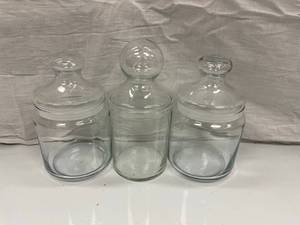 SET OF 3 GLASS JARS W WHITE FLOWER...