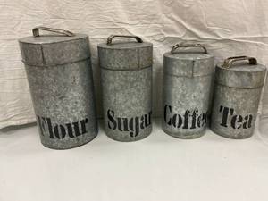 SET OF TIN CANINSTERS AND VINTAGE L...