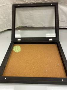 METAL AND WOOD SHELF W CORK BOARD ...