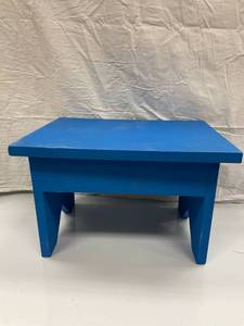 BLUE WOODEN STOOL W PILLOW...