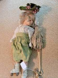 Ideal Toni Doll and antique umbrella.