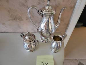 Ornate Silver Plate 3 piece Tea Set by Wilcox in the Lady Mary pattern.