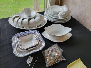 Mixed lot. Royal Copenhagen White Lace Dishes. Russian Nesting Bowls.  Crystal Top SpoonsPicks.