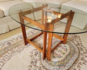 MCM Glass and wood coffee table.