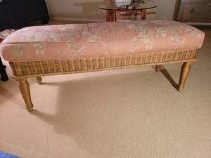A Vintage Rattan Ralph Lauren  Safari style Upholstered Bench.