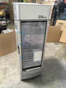 lot 35 image: Premium LEVELLA  9.0 cu. ft. Commercial Upright Display Refrigerator Glass Door Beverage Cooler in Silver Customer Returns See Pictures