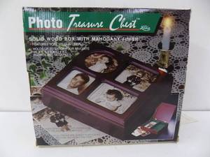 Photo Treasure Chest Solid Wood Box with Mahogany Finish