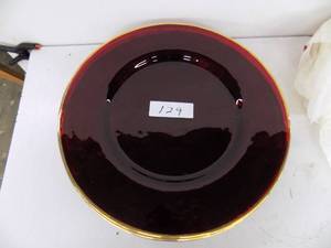 6 Glass Platters Red & Gold