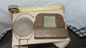lot 16 image: Antique Comb and Brush Holder with Mirror and Shaving Mirror With Small Chip